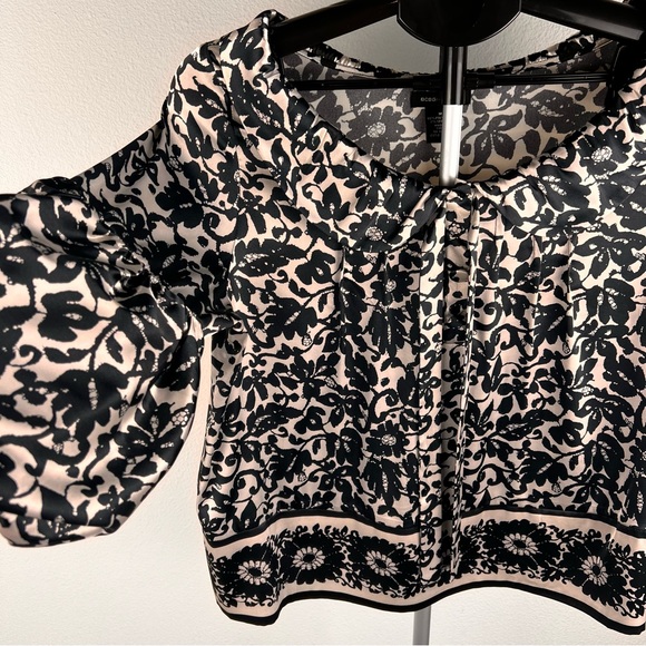 BCBG Max Azria Ruffle Sleeve Tie Neck Floral Blouse Medium - Picture 3 of 10